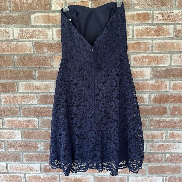 David’s Bridal Marine Blue Lace Bridesmaid Strapless Dress Short Cocktail Size 8 - Picture 4 of 8
